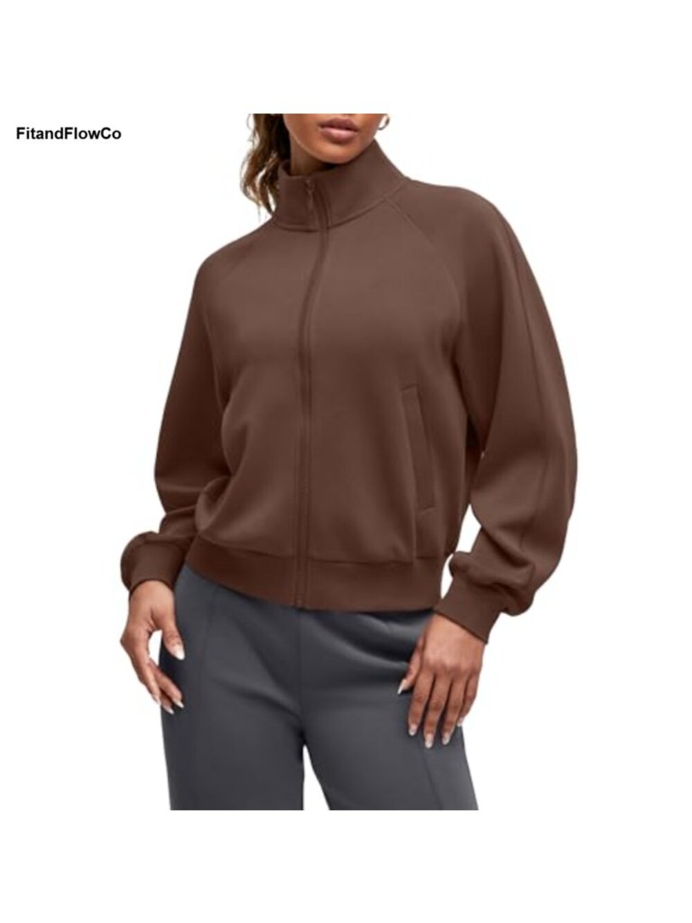 Modal Soft Zip Up Mock Neck Loose Fit Casual Jacket